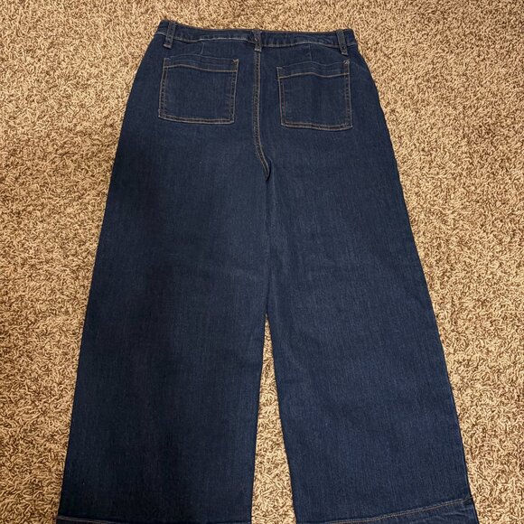 Time and Tru Wide Leg Jeans 10 Dark Blue Denim Button Fly Pockets Belt Loops - Picture 3 of 3